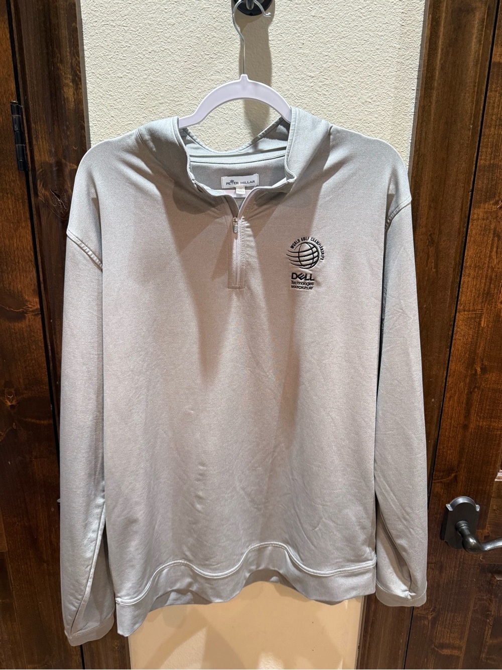 Peter Millar Light Gray Half-Zip Pullover with Embroidered Logo